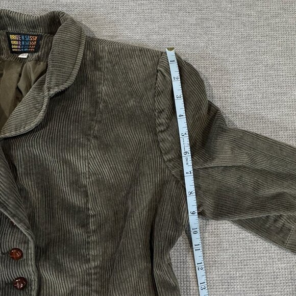 Vintage Brite N Sassy Blazer Jacket Womens 13/14 Olive Green Gray Corduroy Lined - Picture 16 of 16
